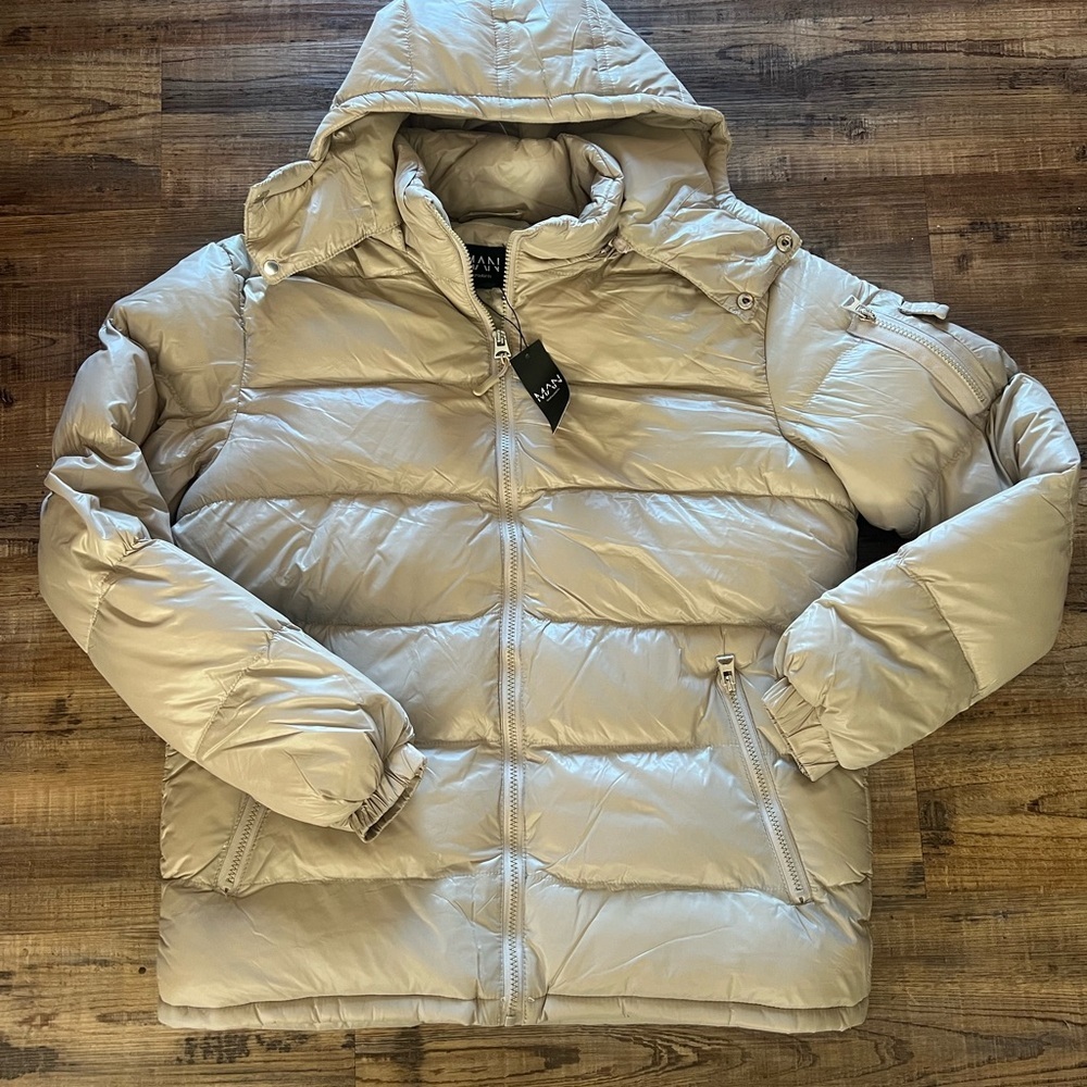 Boohoo Tan Quilted Puffer Jacket with Hood